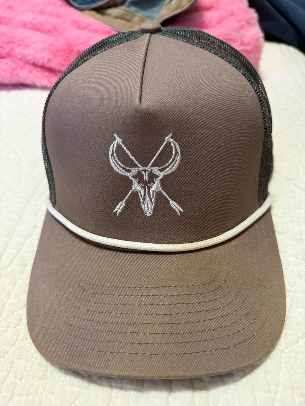 Southern String Hat Co.Brown Trucker Cap with White Skull Logo